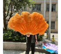 Abanico de plumas de avestruz, nuevo, hecho a mano, 100 x 60 cm, plumas de avestruz, accesorio para bodas, fiestas, bailes, cumpleaños, celebraciones, color naranja, un par (dos)