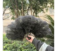 Abanico de plumas de avestruz, nuevo, hecho a mano, 100 x 60 cm, plumas de avestruz, accesorio para bodas, fiestas, bailes, cumpleaños, celebraciones, 70 x 40 cm, color negro, un par (dos)