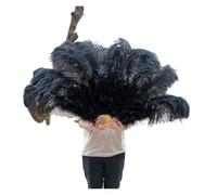 Abanico De Plumas Grandes Retro 2 Tamaños, Abanicos Del Baile Rojo, Accesorios Espectáculo For Escenario Boda, Decoración Con Marabú Mano, 13 Huesos para Danza y Decoración(Black,100CM 2PCS)