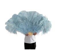 Abanico De Plumas Grandes Retro 2 Tamaños, Abanicos Del Baile Rojo, Accesorios Espectáculo For Escenario Boda, Decoración Con Marabú Mano, 13 Huesos para Danza y Decoración(Light blue,100CM 2PCS)
