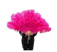 Abanico De Plumas Grandes Retro 2 Tamaños, Abanicos Del Baile Rojo, Accesorios Espectáculo For Escenario Boda, Decoración Con Marabú Mano, 13 Huesos para Danza y Decoración(Watermelon Red,130CM 2PCS)
