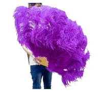 Abanico De Plumas Grandes Retro 2 Tamaños, Abanicos Del Baile Rojo, Accesorios Espectáculo For Escenario Boda, Decoración Con Marabú Mano, 13 Huesos para Danza y Decoración(Purple,100CM 2PCS)