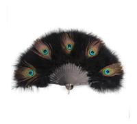 Abanico de plumas plegable hecho a mano con pavo real, hecho a mano chino para regalos de boda, decoración de boda, fiesta de baile (color negro)