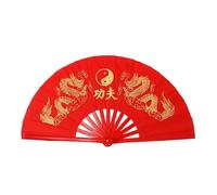 Abanico de Tai Chi 33 cm, Abanico Kung Fu, Doble for Artes Marciales, Estampado dragón, Multicolor para Actuaciones EscéNicas Fiestas Decoraciones(Red,1pc)