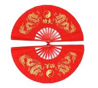 Abanico de Tai Chi 33 cm, Abanico Kung Fu, Doble for Artes Marciales, Estampado dragón, Multicolor para Actuaciones EscéNicas Fiestas Decoraciones(Red,2pcs)