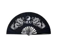 Abanico de Tai Chi 33 cm, Abanico Kung Fu, Doble for Artes Marciales, Estampado dragón, Multicolor para Actuaciones EscéNicas Fiestas Decoraciones(Black1,1pc)