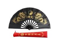 Abanico de Tai Chi con Doble dragón, Abanico Kung Fu Aros Plegables, clásico, Rojo, for Artes Marciales, Fitness y Baile para Actuaciones EscéNicas Fiestas Decoraciones(A4 34cm)