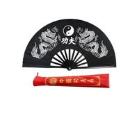 Abanico de Tai Chi con Doble dragón, Abanico Kung Fu Aros Plegables, clásico, Rojo, for Artes Marciales, Fitness y Baile para Actuaciones EscéNicas Fiestas Decoraciones(B3 38cm)