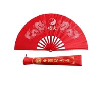Abanico de Tai Chi con Doble dragón, Abanico Kung Fu Aros Plegables, clásico, Rojo, for Artes Marciales, Fitness y Baile para Actuaciones EscéNicas Fiestas Decoraciones(B1 38cm)