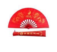 Abanico de Tai Chi con Doble dragón, Abanico Kung Fu Aros Plegables, clásico, Rojo, for Artes Marciales, Fitness y Baile para Actuaciones EscéNicas Fiestas Decoraciones(A2 34cm)
