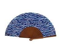 Abanico Español Agua - Madera y Algodón - 23 cm - Estuche y Funda de Yute - Accesorio de Moda - Hecho a Mano en España - Eventos y Regalos - Colección Alzar la Mirada - Tusitala Barcelona