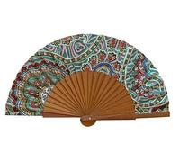 Abanico Español Aire - Madera y Algodón - 23 cm - Estuche y Funda de Yute - Accesorio de Moda - Hecho a Mano en España - Eventos y Regalos - Colección Geometrías - Tusitala Barcelona