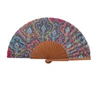 Abanico Español ASHA - Madera y Algodón - 23 cm - Estuche y Funda de Yute - Accesorio de Moda - Hecho a Mano en España - Eventos y Regalos - Colección Geometrías - Tusitala Barcelona