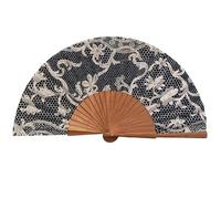 Abanico Español Bolillo Negro - Madera y Algodón - 23 cm - Estuche y Funda de Yute - Accesorio de Moda - Hecho a Mano en España - Eventos y Regalos - Colección Tradición - Tusitala Barcelona