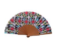 Abanico Español Equilibrio - Madera y Algodón - 23 cm - Estuche y Funda de Yute - Accesorio de Moda - Hecho a Mano en España - Eventos y Regalos - Colección Geometrías - Tusitala Barcelona