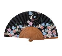 Abanico Español Sofía - Madera y Algodón - 23 cm - Estuche y Funda de Yute - Accesorio de Moda - Hecho a Mano en España - Eventos y Regalos - Colección Flowers - Tusitala Barcelona