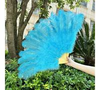 Abanico grande de plumas de avestruz, abanicos de baile de plumas rosas, plegables, para fiestas de carnaval, bodas, celebraciones, espectáculos de danza del vientre, 100 cm y 130 cm, azul cielo, 10