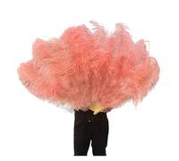 Abanico grande de plumas marabú y avestruz, estilo vintage, plegable, for disfraz, baile, escenario, decoración fiestas bodas para boda, regalo, fiesta, carnaval, disfraz(Shrimp Pink,2PCS 100CM 130CM)
