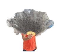 Abanico grande de plumas marabú y avestruz, estilo vintage, plegable, for disfraz, baile, escenario, decoración fiestas bodas para boda, regalo, fiesta, carnaval, disfraz(Grey,2PCS 100CM 130CM)