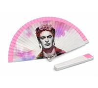 Abanico Grande Plegable de Madera y Tela con estampado multicolor Anti Calor Verano, 42x22cm. (Blanco-Rojo)