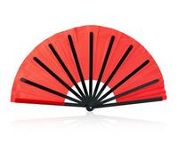 Abanico Mano Plegable Grande, Ventilador de Plástico Mano Rave Portátil para Bailar en Línea Decoración para Fiestas de Bodas Espectáculos (Rojo y Negro)