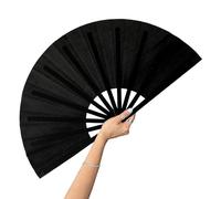 Abanico Negro Plegable de Mano 33 cm - Abanico de Tela Ligero para Mujer, Abanico de Boda, Fiesta, Verano, Rave o Danza, Abanico Clásico Chino para Decoración, Regalos, Accesorio Portátil Elegante