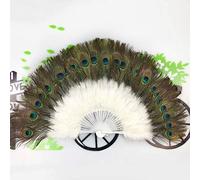 Abanico plegable 21 Abanicos de decoración de fiesta de hueso Pavo real Abanico de plumas chino Abanico de mano plegable Abanico decorativo de palacio Abanico de boda Fiesta de baile Abanico (D) (D) (D)