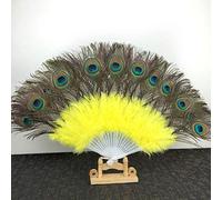 Abanico plegable 21 Abanicos de decoración de fiesta de hueso Pavo real Abanico de plumas chino Abanico de mano plegable Abanico decorativo de palacio Abanico de boda Fiesta de baile Abanico (D) (D) (H)