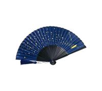 Abanico Plegable CláSico de Seda Estrellada, Abanico de Mano Plegable de Bambú de Tela Japonesa China (Azul)