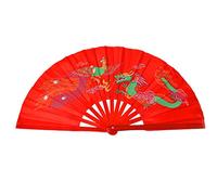 Abanico plegable de bambú, para práctica de artes marciales, estilo chino, Dragon And Phoenix red background