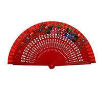 Abanico Plegable de Doble Cara, Abanico Mano Madera con impresión Baile Artesanal Hueco para Verano(Color1)