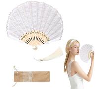 Abanico plegable de encaje blanco con bolsa de regalo para novia, boda, decoración de boda, damas de honor, invitados, regalos de cumpleaños, baile, festival, fiesta