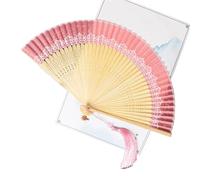 Abanico plegable de estilo chino que cambia Color con borlas, tela seda for baile, verano(Pink)