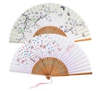 Abanico plegable de mano con borla, 2 unidades, 15 pulgadas, tradicional, con marco de madera, ideal para hombres y mujeres, ideal para decoración, actuaciones, bailes, festivales y regal