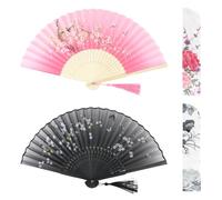Abanico Plegable de Mano, Weflay 4pcs Clásicos Abanico de Mano Abanicos Plegables de bambú con Borlas Abanicos para Fiestas de Verano Bodas Bailes de Graduación Paredes Decoración (Rosa+Negro)