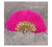 Abanico Plegable de Plumas, Abanico de mano con plumas, hecho a mano, con encaje africano, for bodas, hogar, decoración, regalo de fiesta, decoración de novia(Rose Pink)