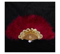Abanico Plegable de Plumas, Abanico de mano con plumas, hecho a mano, con encaje africano, for bodas, hogar, decoración, regalo de fiesta, decoración de novia(Red)
