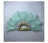 Abanico Plegable de Plumas, Abanico de plumas hecho a mano con encaje for danza, ideal como regalo de boda o fiesta, decoración de boda.(Double Side28)