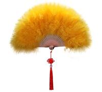 Abanico plegable de plumas de los años 20, diseño vintage de marabú con borlas, para mujer, para disfraces, baile, espectáculo, té, fiesta, decoración de boda (dorado)