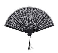 Abanico Plegable Manual de Doble Capa, Exquisito Accesorio de Baile de Encaje para Mujeres, Ideal para Actuaciones y Decoración del Hogar, Encaje Blanco (Varilla Negra Negro)