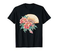 Abanico Plegable Oriental con Flores de peonía botánico Camiseta