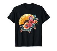 Abanico Plegable Oriental con Flores y Hojas de peonía Camiseta