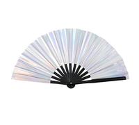 Abanico Plegable para Festivales, Abanico Plegable Grande, Ventilador de Mano Plegable con Purpurina, Iridiscente Abanico Festival, Abanico Rave Holográfico, Gran Abanico Plegable
