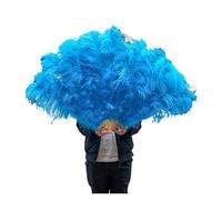 Abanico plegable para mujer, abanico de plumas de avestruz de colores, gran abanico plegable de mano de 130 cm, para espectáculo, baile, fiesta, escenario, carnaval, espectáculo (Lake Blue, Left hand)
