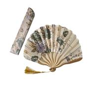 Abanico Plegable Women's 7 Inch Cloth Folding Fan Bamboo Retro Handheld Dance Hand Art(Color4)