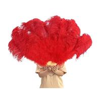 Abanico Plumas Años Abanico de plumas grandes Retro de 2 tamaños, abanicos del baile rojo, accesorios de espectáculo for escenario de boda, decoración de abanico con plumas de marabú de mano, 13 hueso