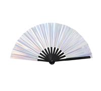 Abanico Rave Holográfico,Abanico de mano plegable de PVC,ventilador de mano plegable de bambú con purpurina,Abanico plegable grande para festivales,Iridiscente Abanico Festival,Gran Abanico Plegable