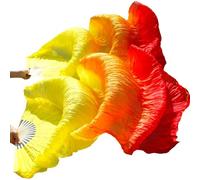 Abanico Seda Danza del Vientre Abanico Uso apto para danza del vientre para mujer, velo de seda blanco degradado en azul, pares 180x90cm, accesorios espectáculo para escenario(D,L-180cm--1pair(2pcs))