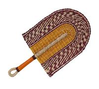 Abanico tejido de hierba marina con patrones coloridos a rayas, abanico bohemio trenzado a mano, decoración del hogar (estilo C)