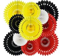 Abanicos colgantes de papel de panal de Mickey Mouse, diseño de flores, color negro, rojo, amarillo, papel de seda para decoración de Minnie Mouse, para fiestas de cumpleaños y baby shower (9 paquetes)